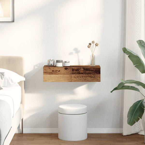 Seinähylly laatikoilla vanha puu 60x26,5x15 cm tekninen puu