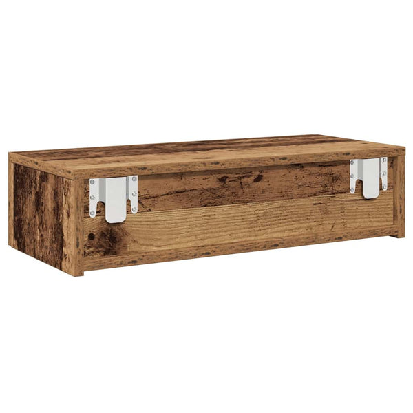 Seinähylly laatikoilla vanha puu 60x26,5x15 cm tekninen puu