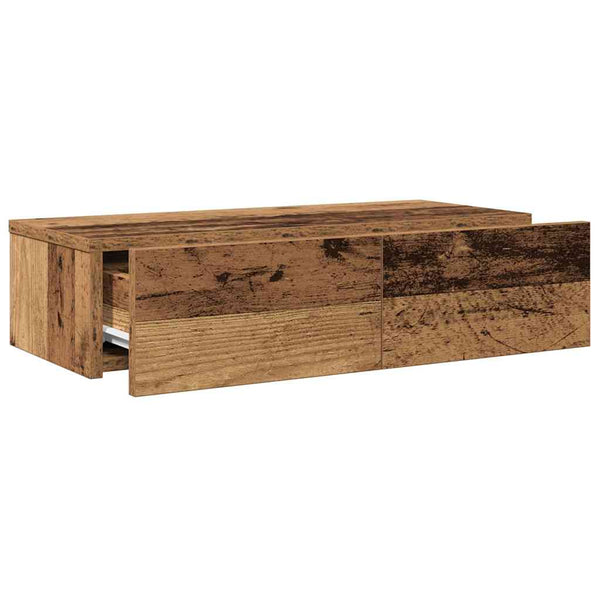Seinähylly laatikoilla vanha puu 60x26,5x15 cm tekninen puu