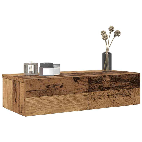Seinähylly laatikoilla vanha puu 60x26,5x15 cm tekninen puu