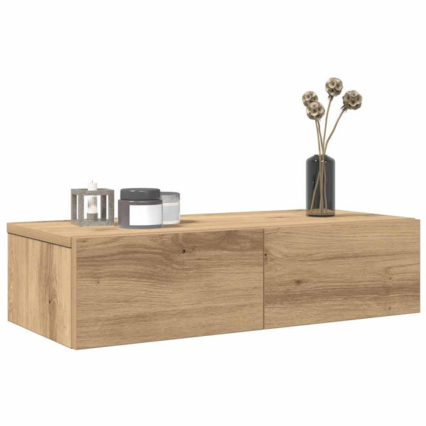 Seinähylly laatikoilla artesaani tammi 60x26,5x15 cm lastulevy