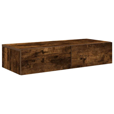 Seinähylly laatikoilla savutammi 80x33x17 cm tekninen puu