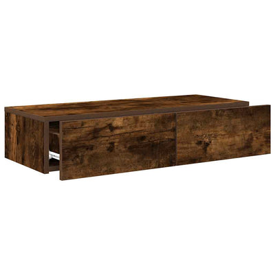 Seinähylly laatikoilla savutammi 80x33x17 cm tekninen puu