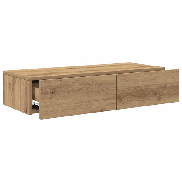 Seinähylly laatikoilla artesaani tammi 80x33x17 cm tekninen puu