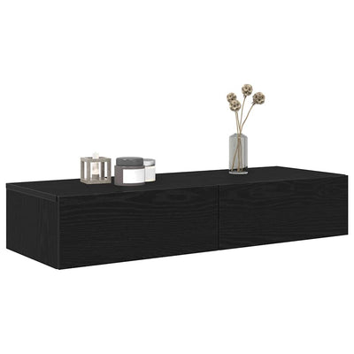 Seinähylly laatikoilla musta 100x36x19 cm tekninen puu