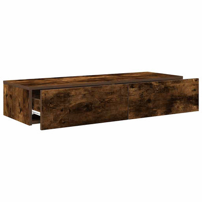 Seinähylly laatikoilla savutammi 100x36x19 cm tekninen puu