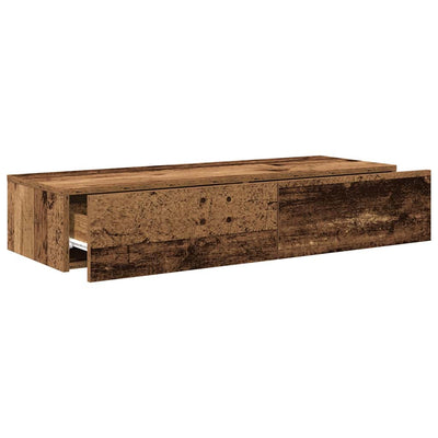 Seinähylly laatikoilla vanha puu 100x36x19 cm tekninen puu