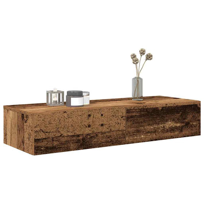Seinähylly laatikoilla vanha puu 100x36x19 cm tekninen puu
