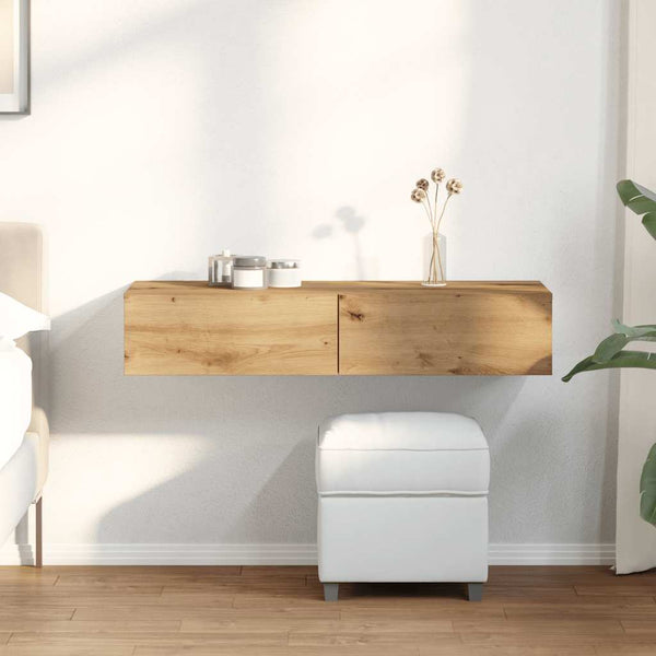 Seinähylly laatikoilla artesaani tammi 100x36x19cm tekninen puu
