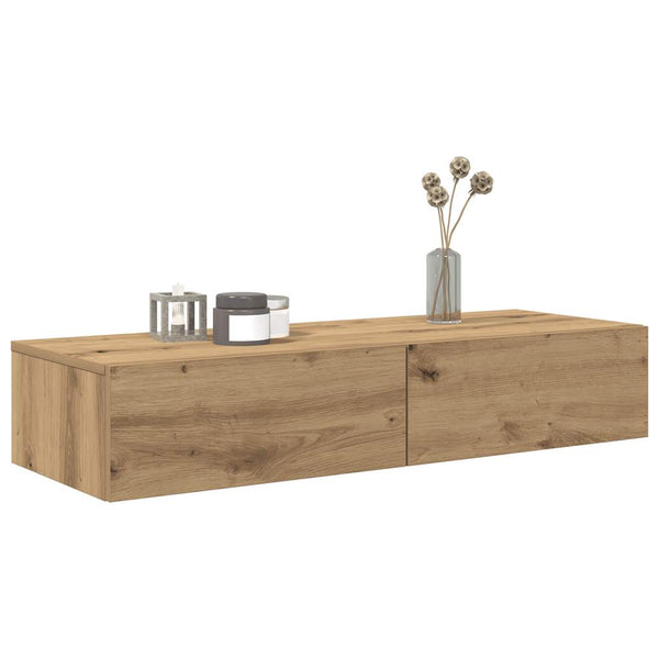 Seinähylly laatikoilla artesaani tammi 100x36x19cm tekninen puu