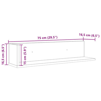 Seinähyllyt 2 kpl musta 75x16,5x16,5 cm lastulevy