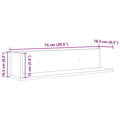Seinähyllyt 2 kpl Betoninharmaa 75x16,5x16,5 cm Teknillinen puu