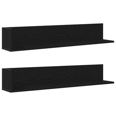seinähyllyt 2 kpl musta 100x16,5x16,5 cm tekninen puu