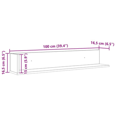 seinähyllyt 2 kpl musta 100x16,5x16,5 cm tekninen puu