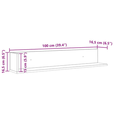seinähyllyt 2 kpl Betonin harmaa 100x16,5x16,5 cm tekninen puu