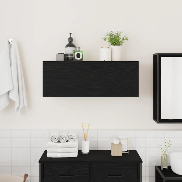Kylpyhuoneen seinäkaappi musta 80x25x30 cm tekninen puu
