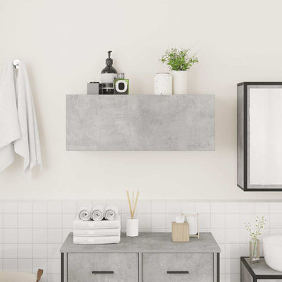 Kylpyhuoneen seinäkaappi betoninharmaa 80x25x30 cm tekninen puu