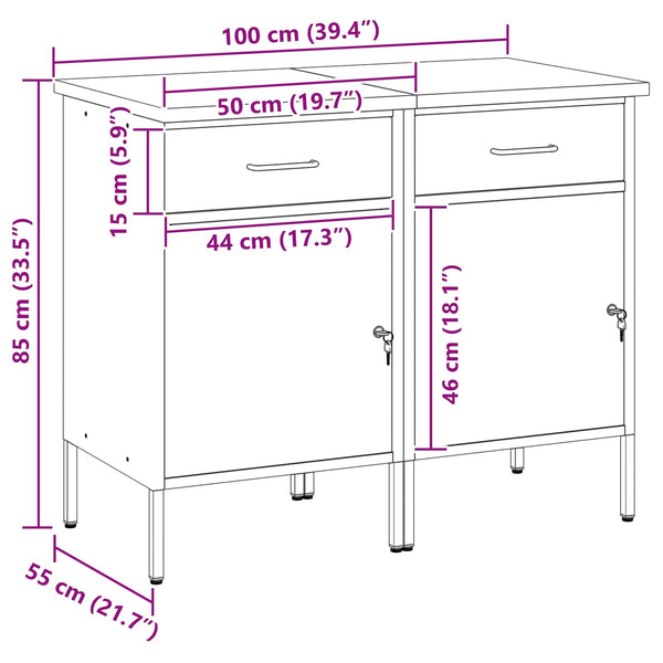 Työpöytäkaappi lukkoon 2 kpl Mustat ja harmaa 100 x 55 x 85 cm