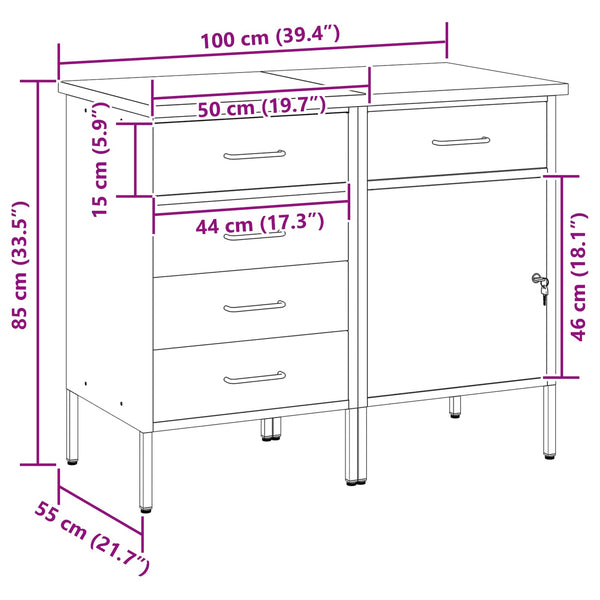 Työpöytäkaappi 2 kpl Mustat ja harmaa 100 x 55 x 85 cm
