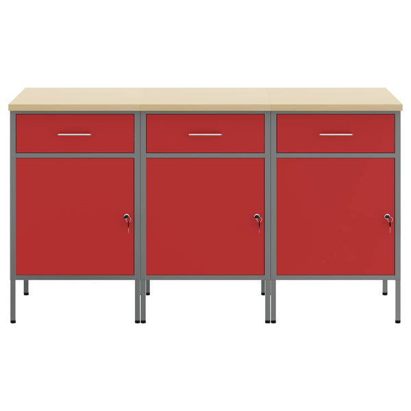 Työpöytäkaappi 3 kpl Punainen ja harmaa 150 x 55 x 85 cm