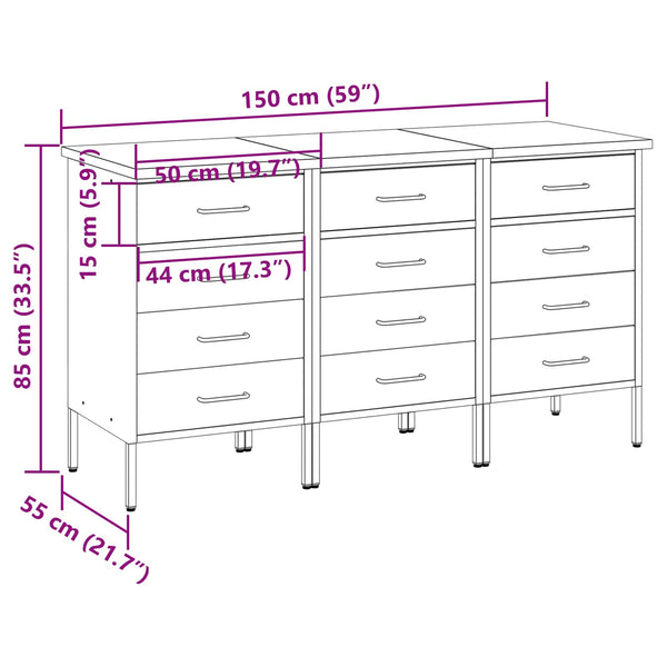 Työpöytäkaappi 3 kpl Mustat ja harmaa 150 x 55 x 85 cm
