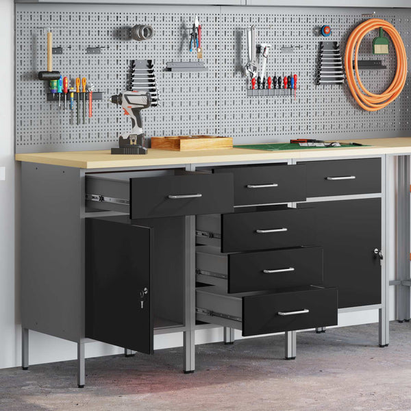 Työpöytäkaappi lukkoon 3 kpl Mustat ja harmaa 150 x 55 x 85 cm