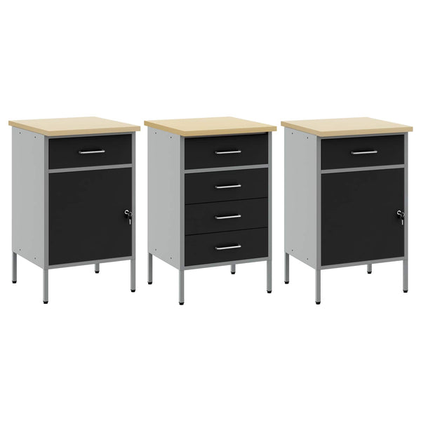 Työpöytäkaappi lukkoon 3 kpl Mustat ja harmaa 150 x 55 x 85 cm