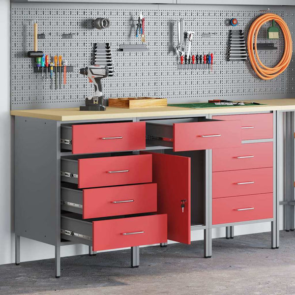 Työpöytäkaappi 3 kpl Punainen ja harmaa 150 x 55 x 85 cm