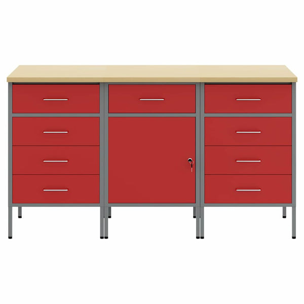 Työpöytäkaappi 3 kpl Punainen ja harmaa 150 x 55 x 85 cm