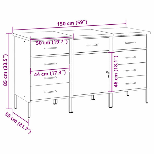 Työpöytäkaappi 3 kpl Punainen ja harmaa 150 x 55 x 85 cm