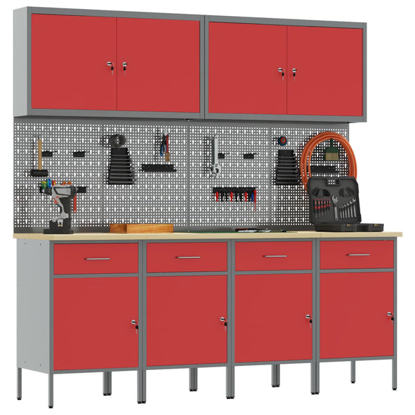Työpöytäkaappi lukkoon 10 kpl Punainen Kehitetty puu ja teräs