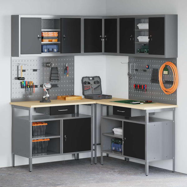 Työpöytäkaappisarja laatikon kanssa 10 kpl Mustat ja harmaa