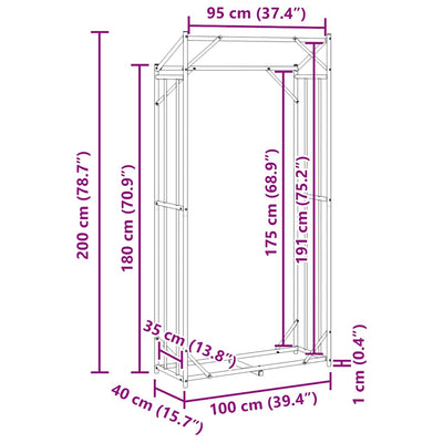 Galvanoitu polttopuuteline sadesuojalla Liginiu 100x40x200cm (teräs)