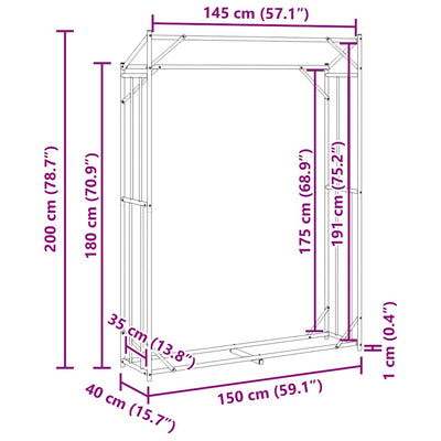 Galvanoitu polttopuuteline sadesuojalla Liginiu 150x40x200cm (teräs)