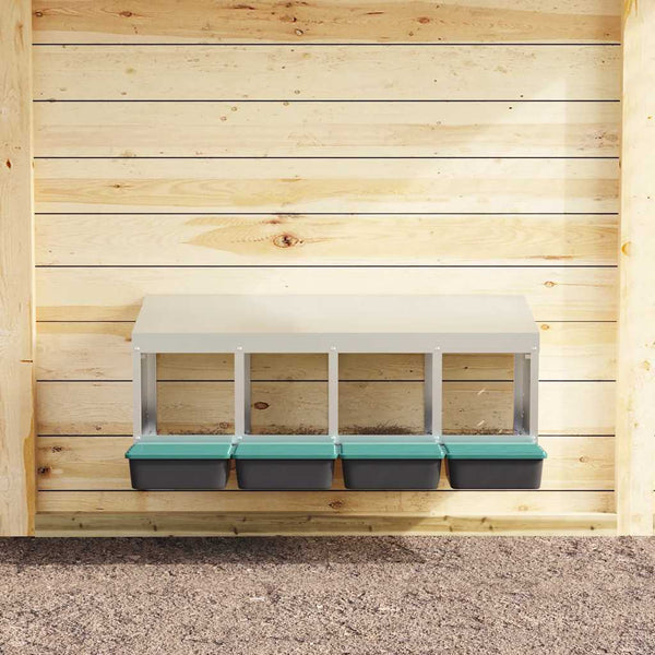 Galvanoitu kananpesälaatikko Alicia (4 lokeroa seinälle kiinnitettävä teräs)