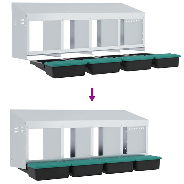 Galvanoitu kananpesälaatikko Alicia (4 lokeroa seinälle kiinnitettävä teräs)