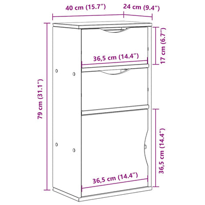 sivukaappi laatikoilla ODDA 40x24x79 cm massiivipuu mänty