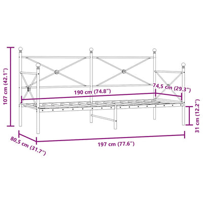 Päiväsänky ilman patjaa Musta 75x190 cm Teräs