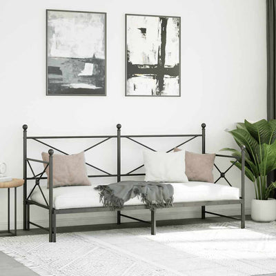 vidaXL-vuodesohva vyörykkeellä ilman patjaa Musta 90x200 cm Teräs