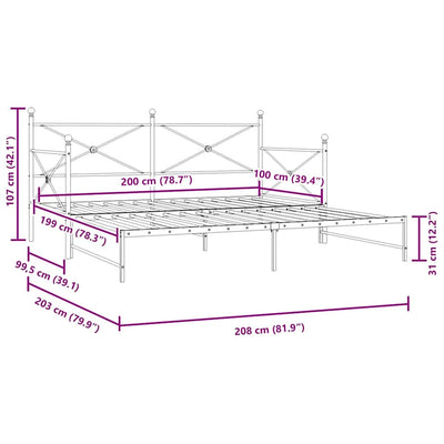 Musta sohvasänky Giurgean 100x200cm (ilman patjaa teräs)