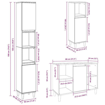 Betoninharmaa kylpyhuonekalustesarja Kashani (3-osainen, puinen)