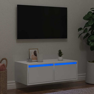 Valkoinen tv-kaappi led-valoilla Ojovan 75x35,5x25cm