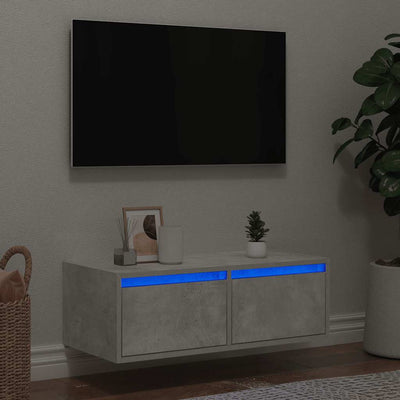 Betoninharmaa tv-kaappi led-valoilla Ojovan 75x35,5x25cm