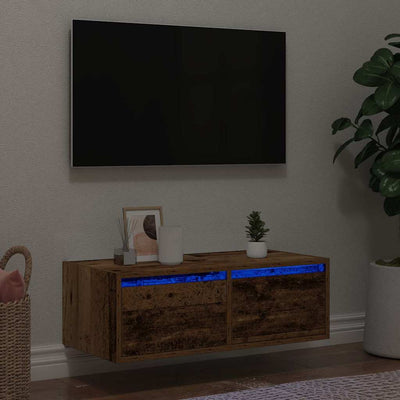 Vanha puu tv-taso led-valoilla Ojovan 75x35,5x25cm