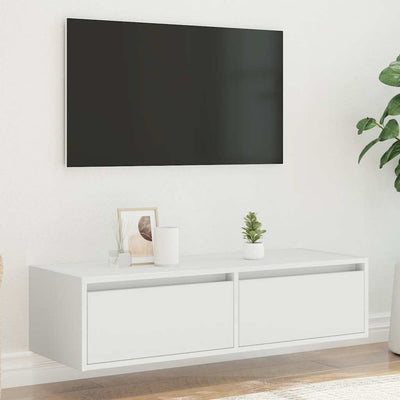 Valkoinen tv-kaappi led-valoilla Ojovan 100X35,5x25cm