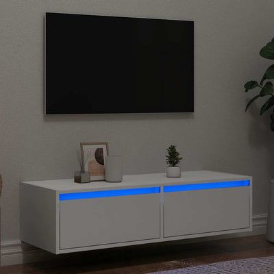 Valkoinen tv-kaappi led-valoilla Ojovan 100X35,5x25cm