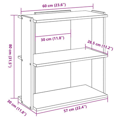 kirjahylly 3-kerroksinen betoniharmaa 60x30x80 cm tekninen puu