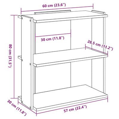 Kirjahylly 3-kerroksinen vanha puu 60x30x80 cm tekninen puu