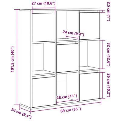 Kirjahylly betoninharmaa 89x24x101,5 cm tekninen puu