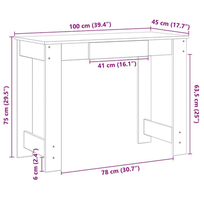 Työpöytä ruskea tammi 100x45x75 cm tekninen puu